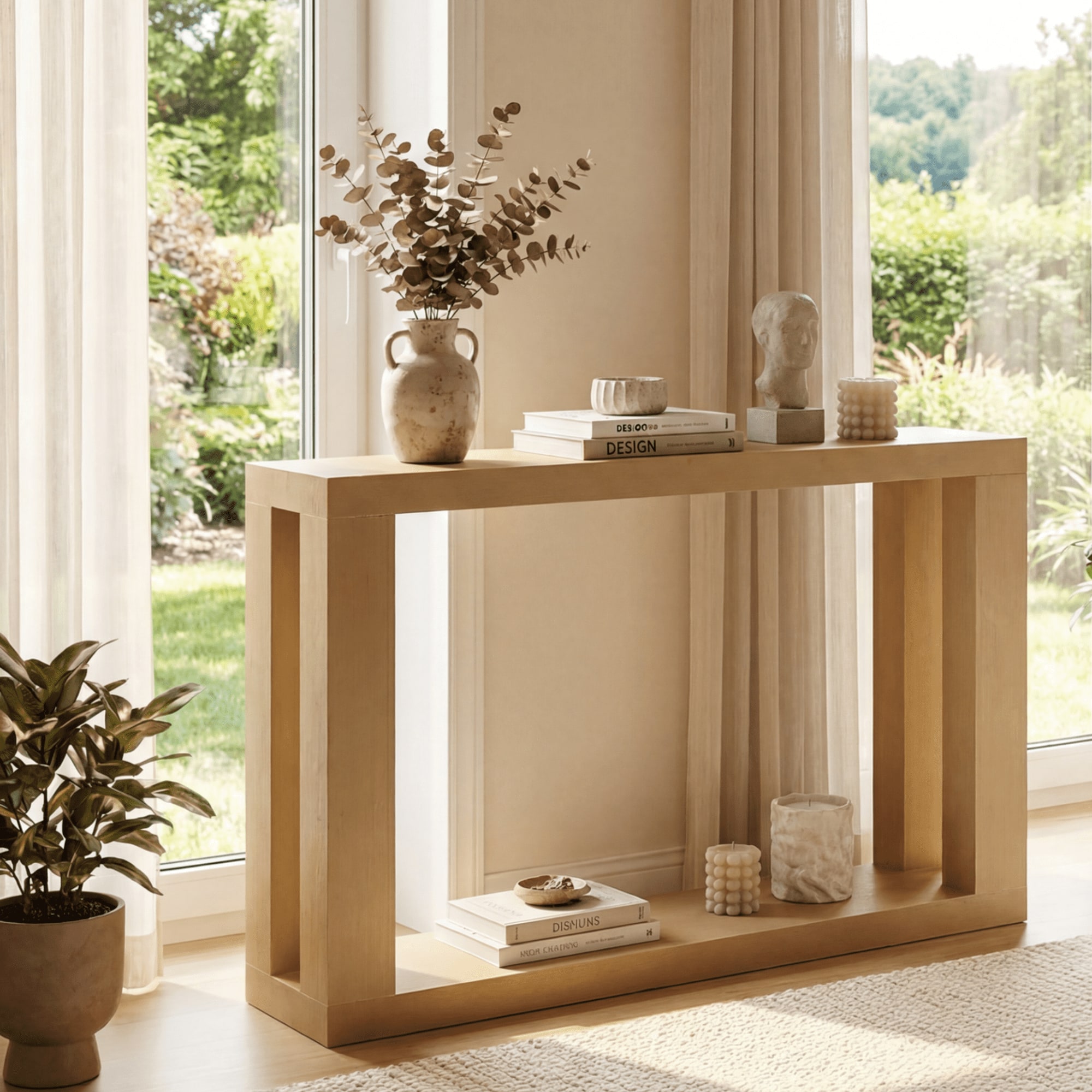 ModernMate - 48" Wooden Console Table with 2-Tier Storage Shelf - Natural Oak
