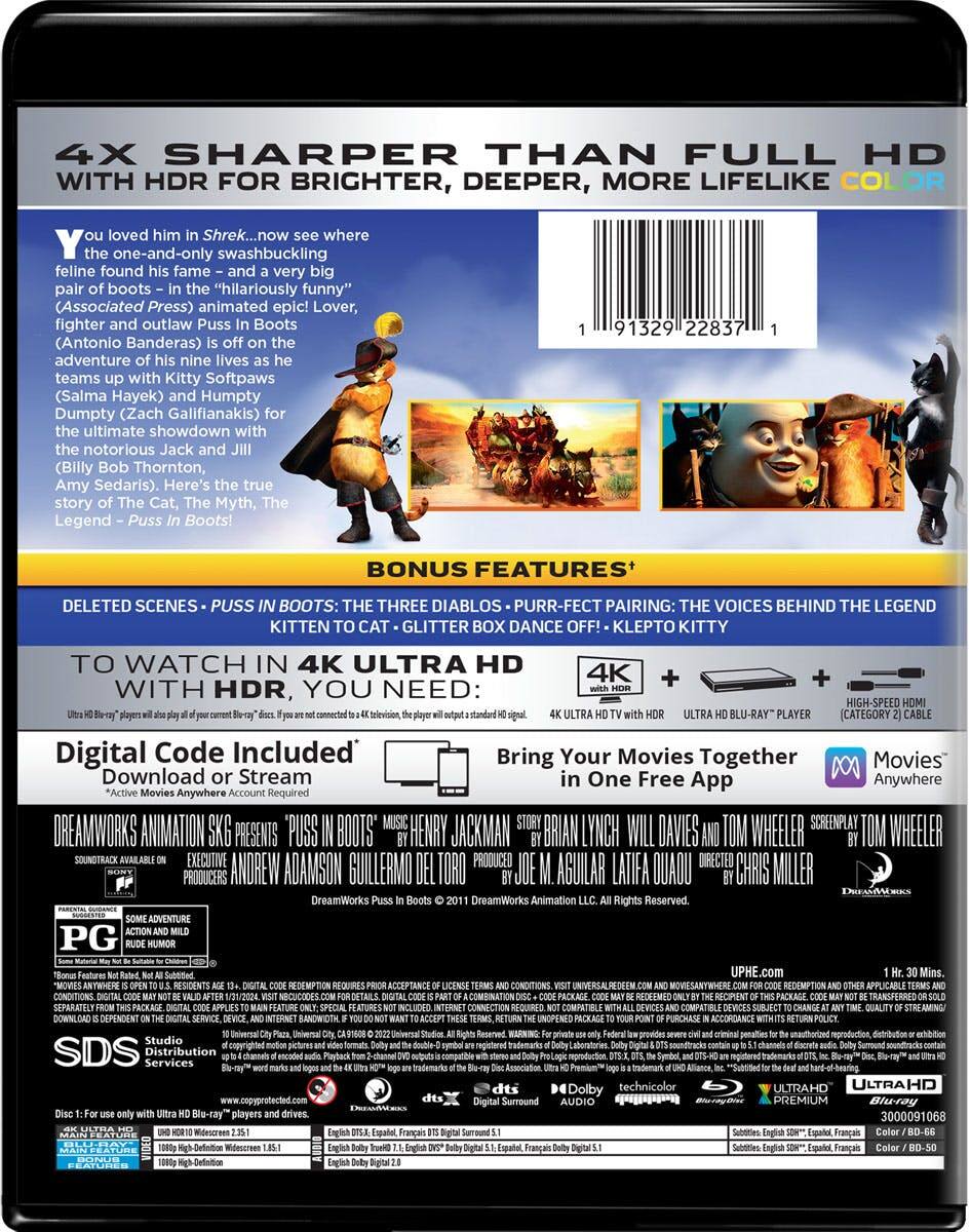 Back. Puss in Boots   - 4K Blu-Ray.