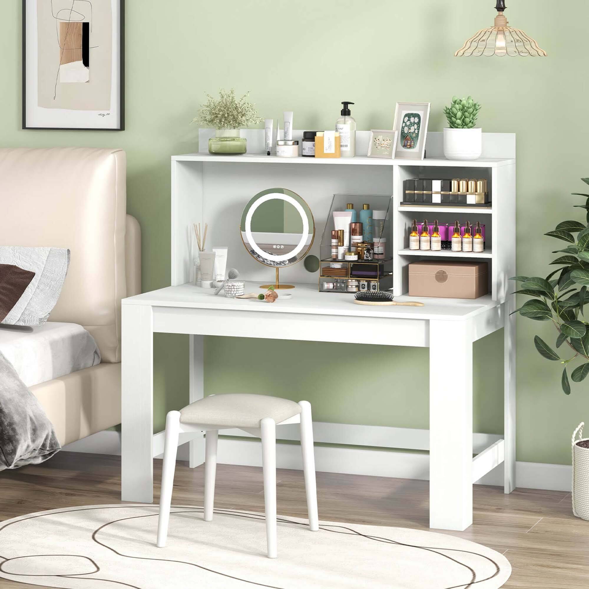 Alt View 3. Costway - Costway Computer Desk with Hutch 2 Power Outlets USB & Type-c charging Ports 3 Shelves White - White.