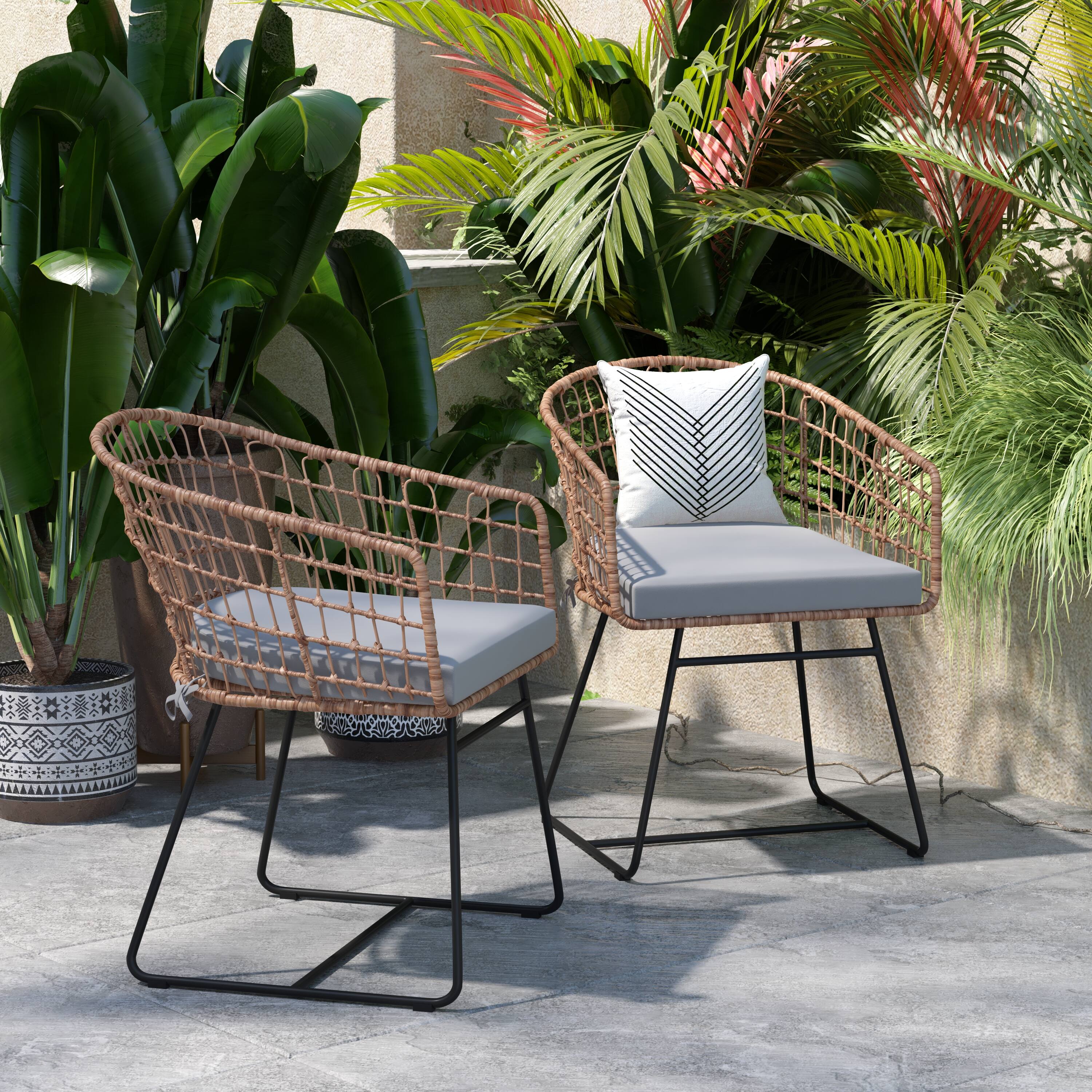 Alt View 5. Emma + Oliver - Ari Set of Two All-Weather Faux Rattan Rope Chairs with Padded Cushions for Indoor and Outdoor Use - Light Gray Cushion/Natural Frame.