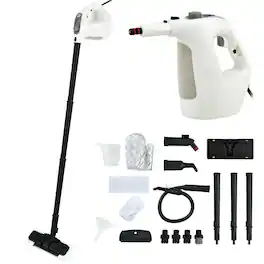 Ecooso - 1400W Handheld Steam Cleaner, 17-Piece Kit, 350ml Tank, Continuous Fill, Chemical-Free Steamer for Floors & Windows - White