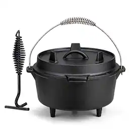 Winado - 3.7 QT Heavy Duty Cast Iron Camping Dutch Oven with 3 Legs and 2-in-1 Skillet Lid for Open Campfire & Coals & Wood Stove - Black