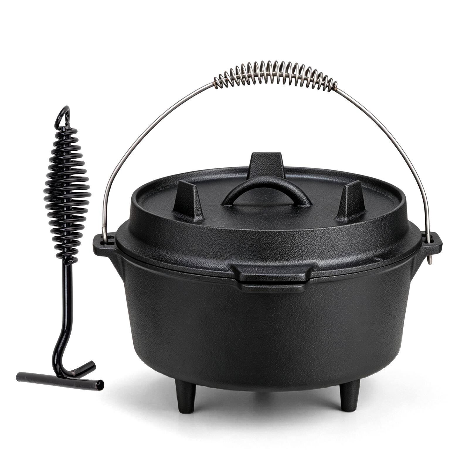 Front. Winado - 7.9 QT Heavy Duty Cast Iron Camping Dutch Oven with 3 Legs and 2-in-1 Skillet Lid for Open Campfire & Coals & Wood Stove - Black.