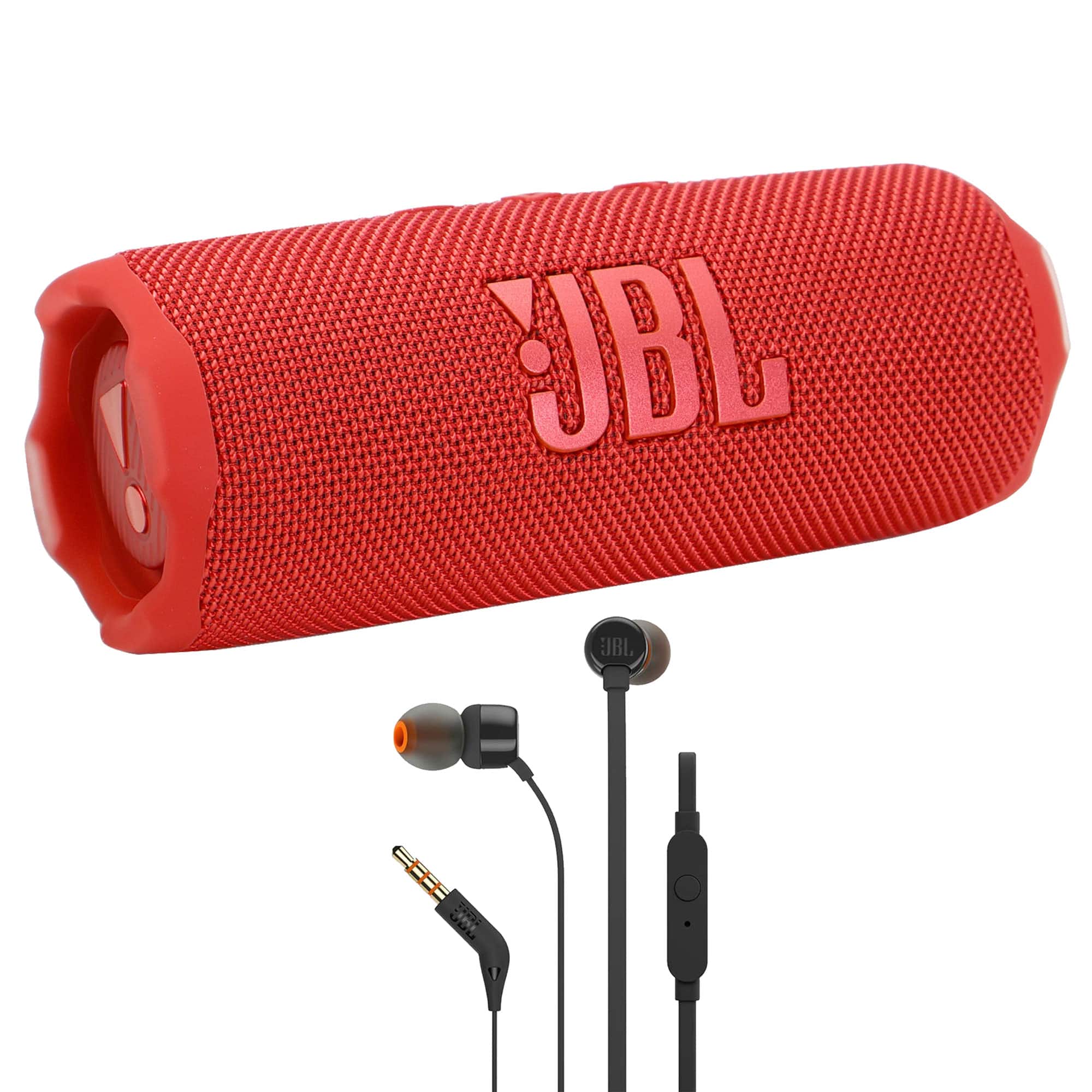 JBL - Flip 7 Portable Waterproof Bluetooth Speaker + T110 In Ear Headphones - Red