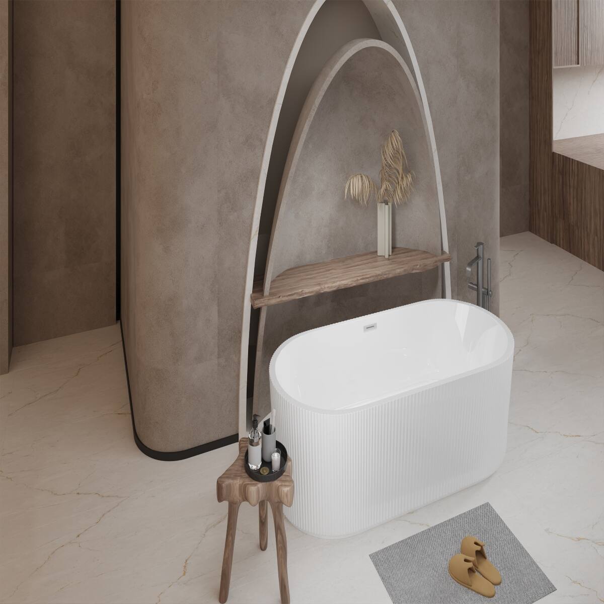 Alt View 8. Loheer - Loheer 67 Inch Freestanding Acrylic Bathtub Gloss White Oval Soaking Tub with Center Drain and Chrome Overflow - Gloss White.