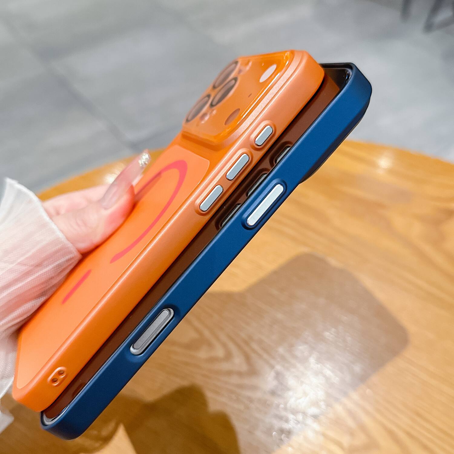 Alt View 2. Dteck - Magnetic Matte Case for Apple iPhone 17 Pro Max,Built-In Camera Lens Cover, Slim Shockproof PC TPU Rugged Cover - Orange.