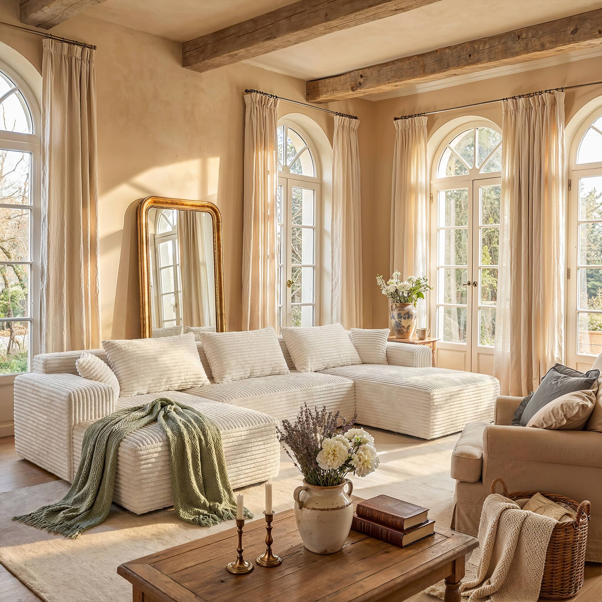 Alt View 7. FUFU & GAGA - Beige Modular Plush Velvet Sectional Sofa with Chaise, Soft High-Density Foam, Pet-Friendly Living Room Couch - White.