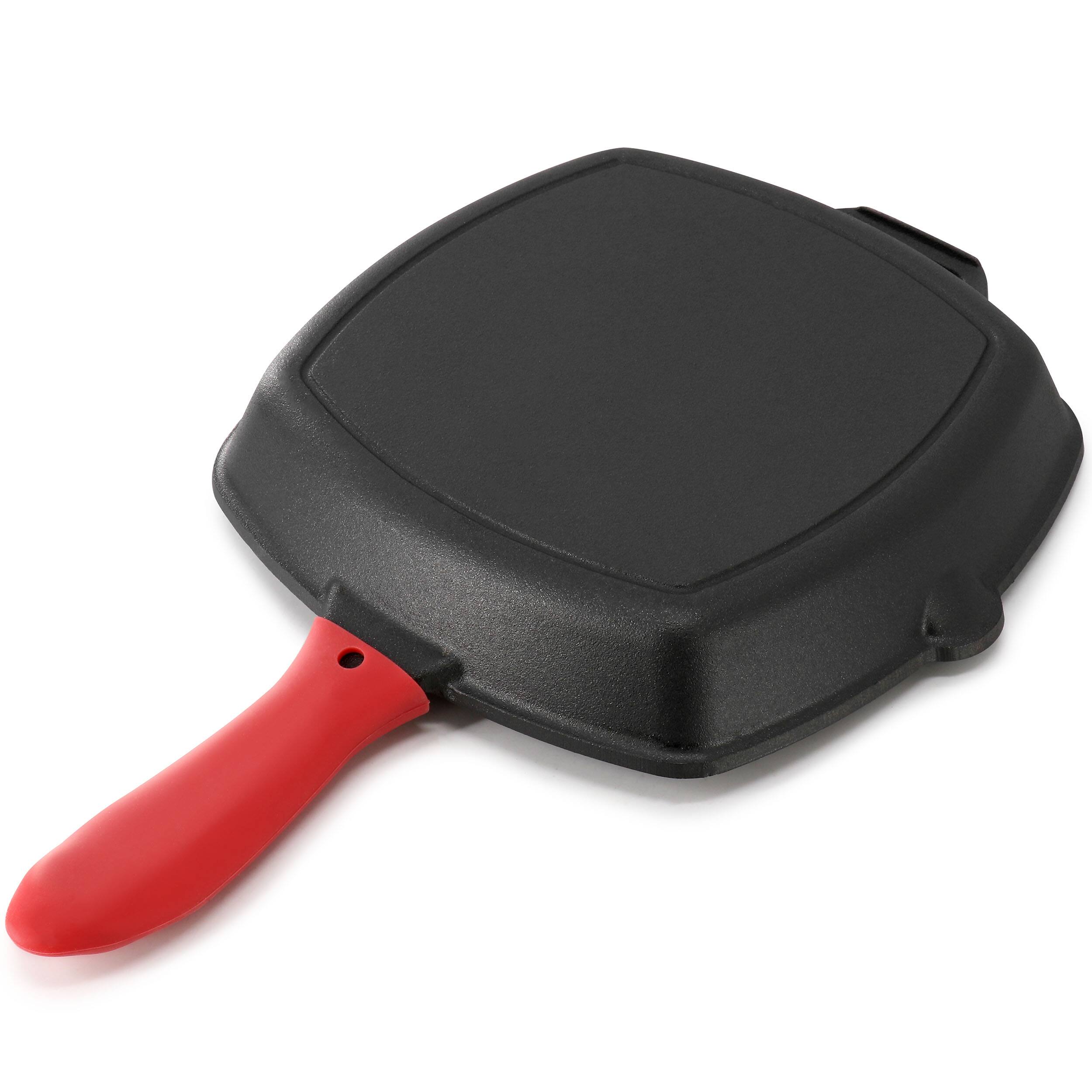 Alt View 4. MegaChef - MegaChef 10.4 Inch Pre-Seasoned Cast Iron Griddle with Tempered Glass Lid - Black and Red.