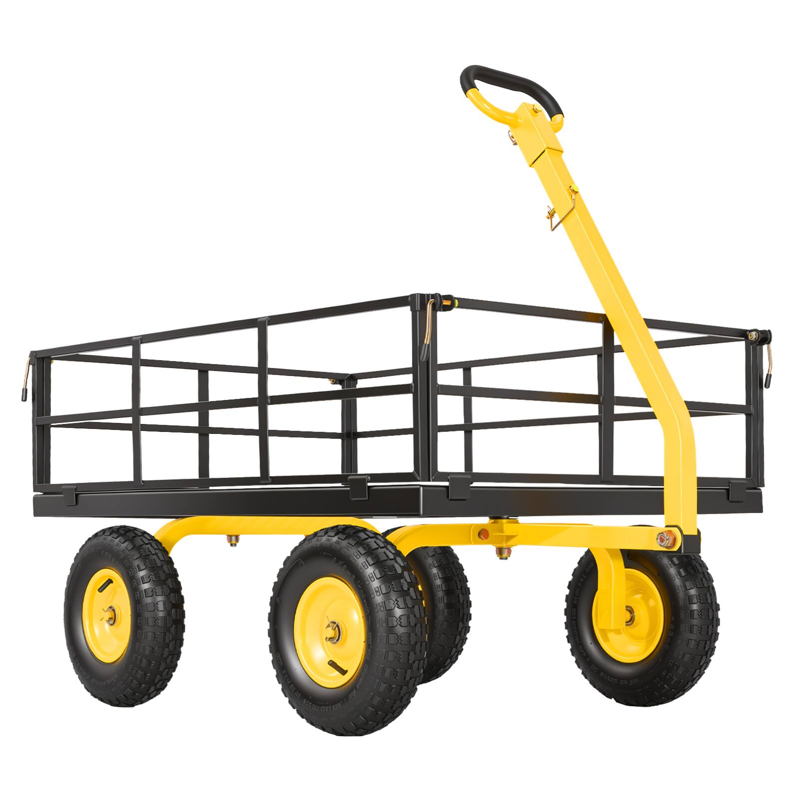 Alt View 5. VEVOR - Steel Garden Cart, 1200 lbs Heavy Duty Pullable Garden Wagon Yard Cart, 2 in 1 Outdoor Metal Utility Wagon Yard Trailer - Yellow;Black.
