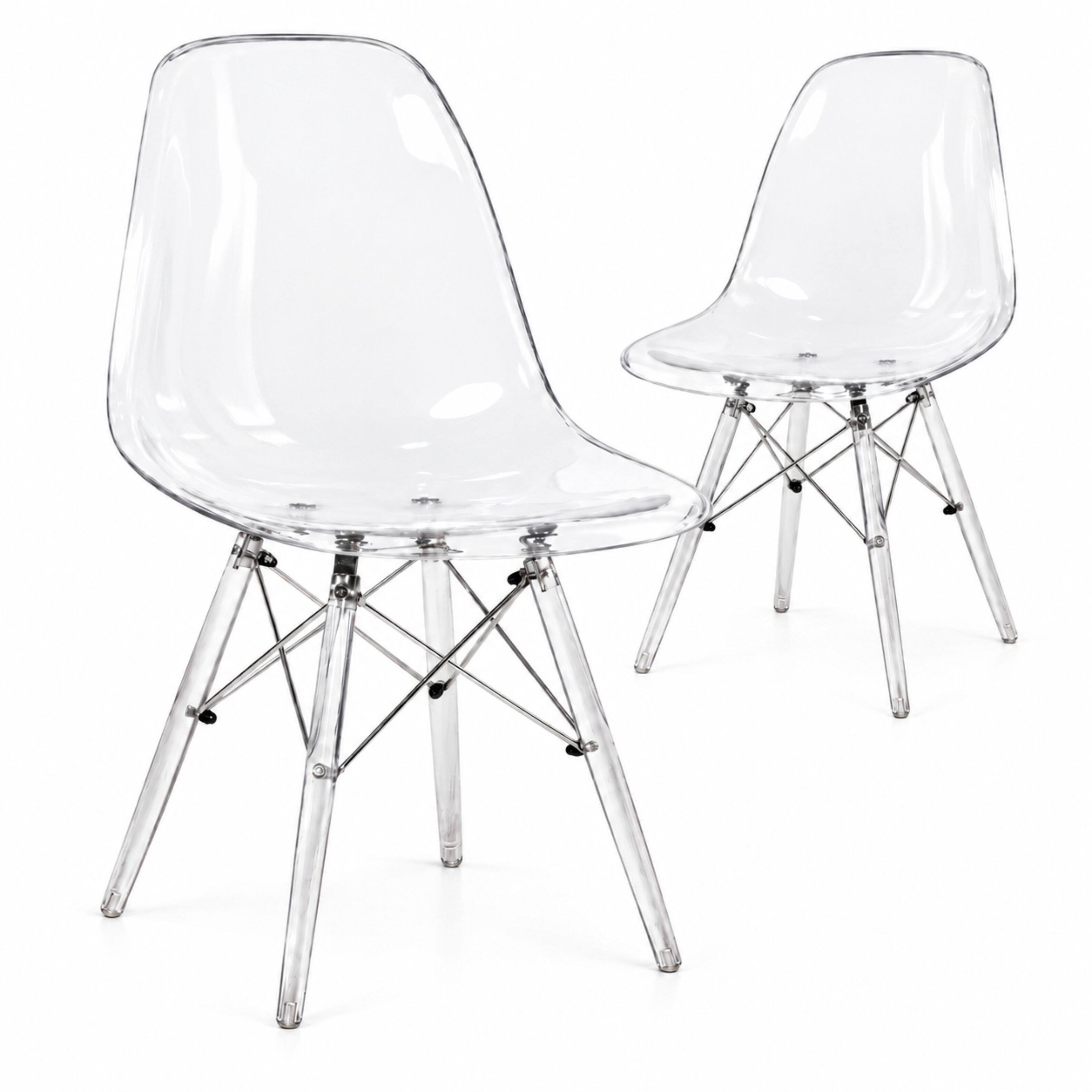 Front. LeisureMod - Cresco Modern Acrylic Dining Chair with Eifel Design Legs for Dining Room, Kitchen and Home Office - Clear.