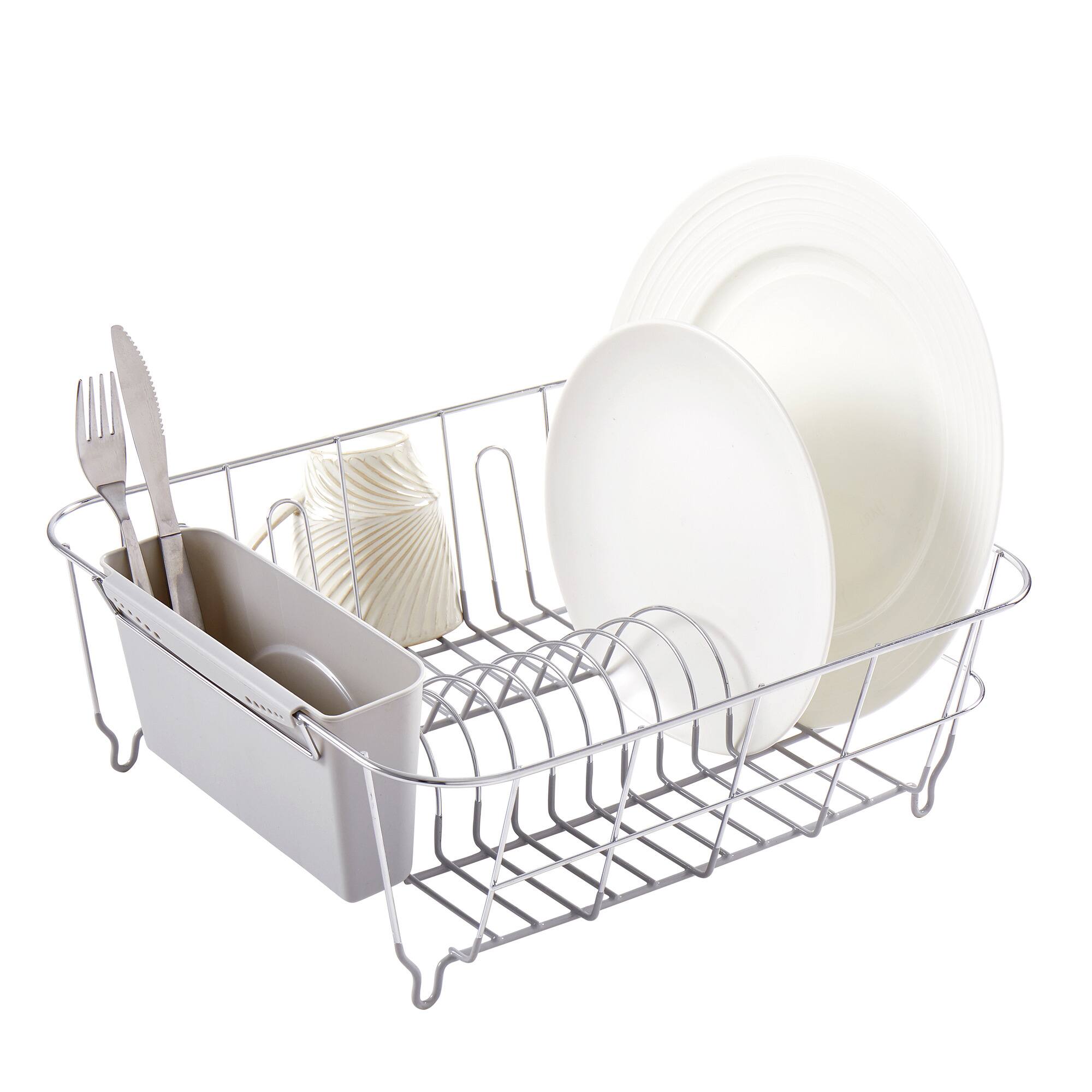 Front. Sweet Home Collection - Chrome Plated Steel 2-Piece Small Compact Dish Drainer - Silver.