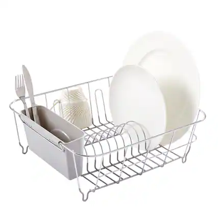 Front. Sweet Home Collection - Chrome Plated Steel 2-Piece Small Compact Dish Drainer - Silver.