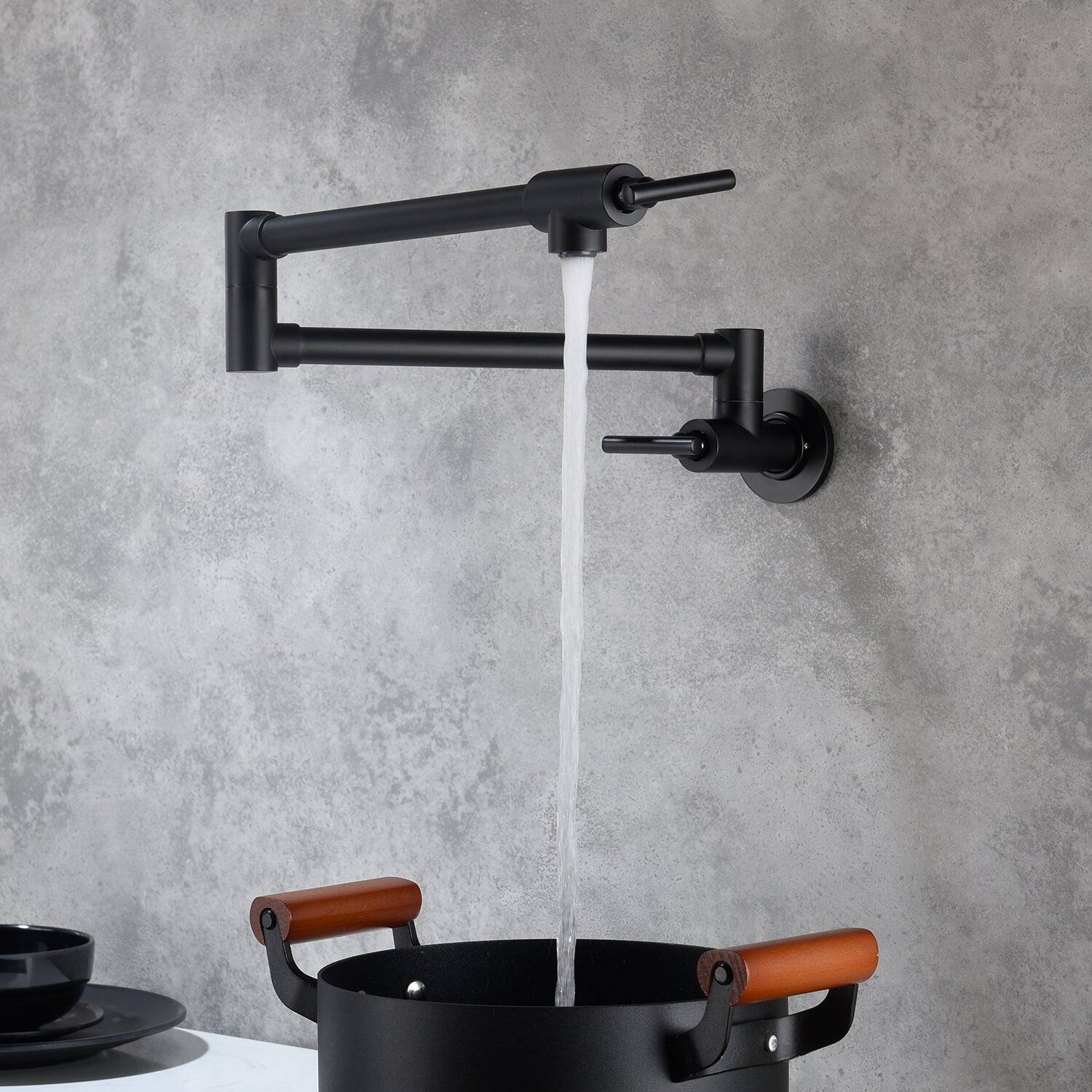 Alt View 7. Boyel Living - Matte Black Wall Mounted Pot Filler Double Handle Kitchen Faucet Folding Drip Free - Matte Black.