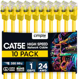 Cmple.com - Cmple - 10 Pack Cat5e Ethernet Cable 1.5ft Internet Cables, RJ45 Connectors 1Gbps LAN Patch Cord 350Mhz Wire - Yellow