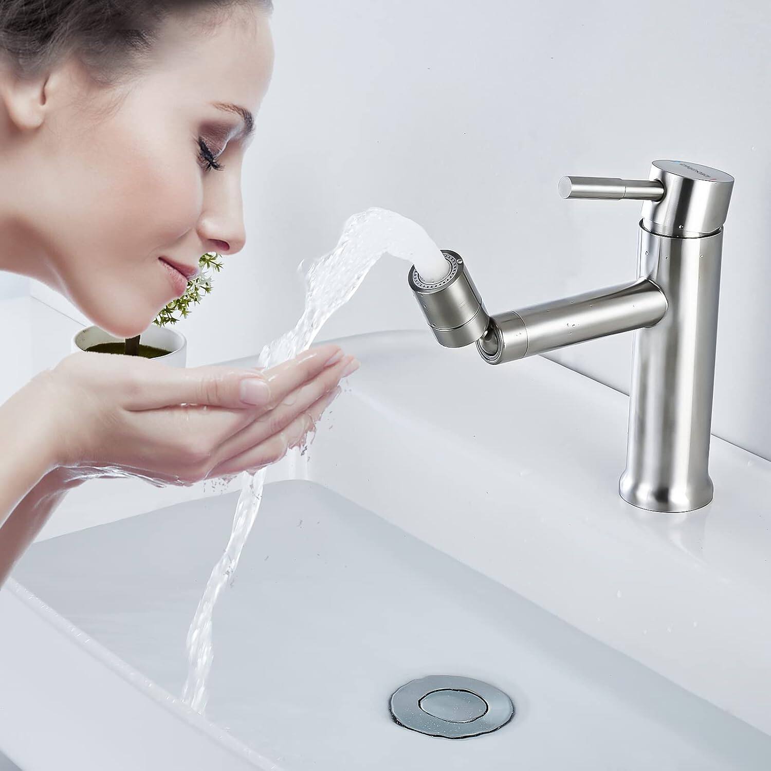 Left. MOOSOO - Bathroom Faucet Brushed Nickel Single Hole Single Handle One Hole Vanity Faucet for 360° Swivel Faucet Aerator - Silver.