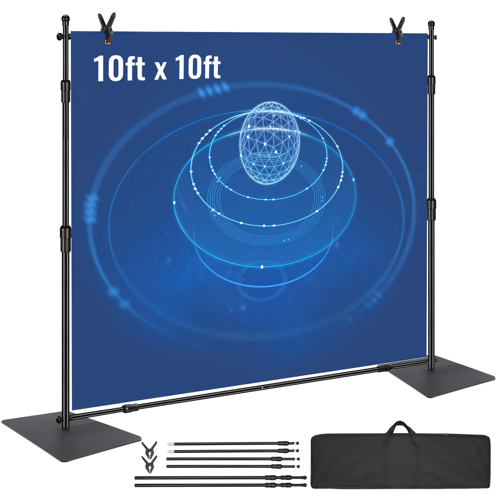 VEVOR - 10ft x 10ft Pipe and Drape Kit, Heavy Duty Backdrop Stand with Carbon Steel Base, Adjustable Backdrop Support - Black