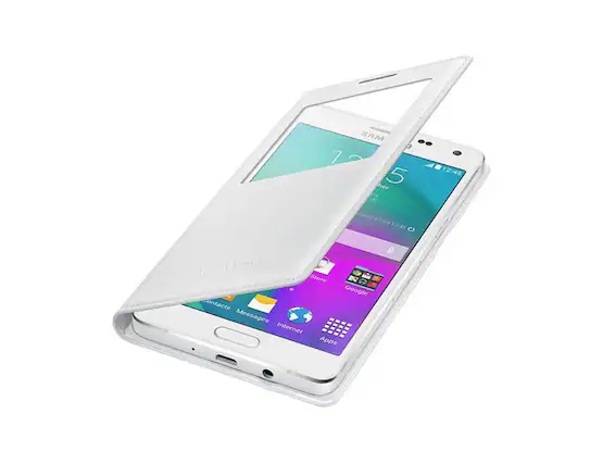 The image shows a white Samsung phone with the screen open, displaying the time as 2:45. The phone is in a horizontal position, and the screen is turned on. The time is displayed in a large font, making it easy to read. The phone is likely being used for various purposes, such as browsing the internet, checking emails, or using messaging apps.