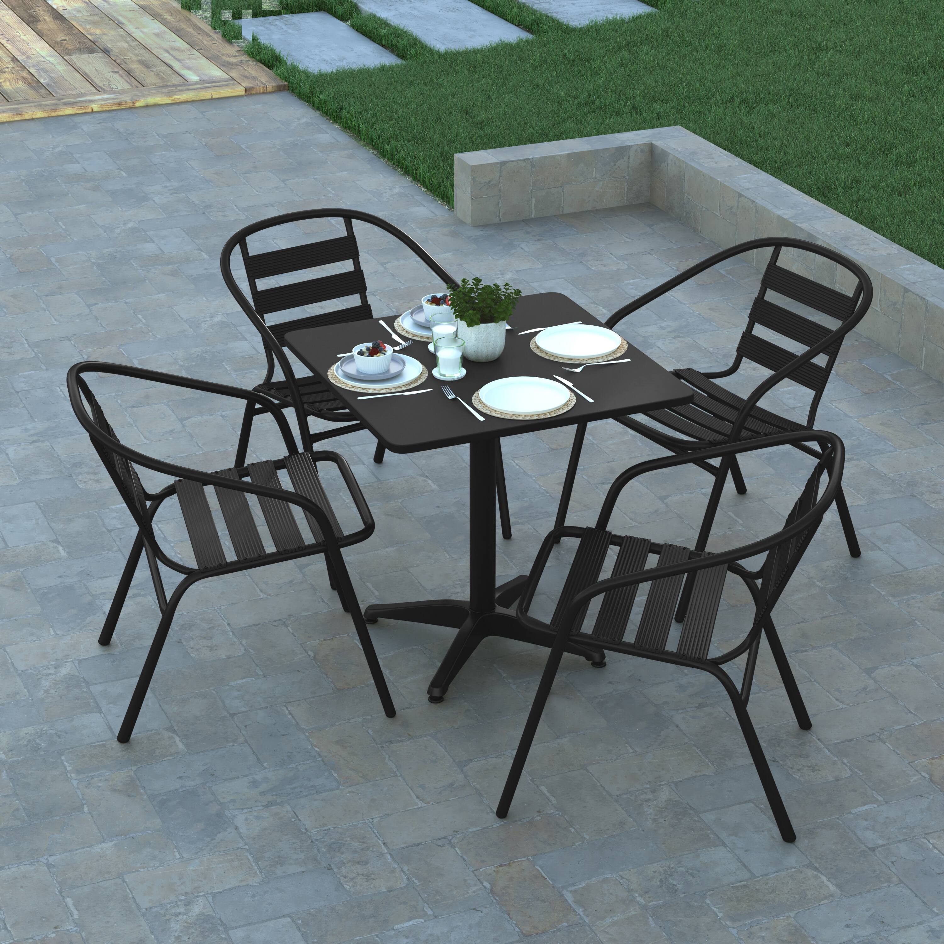 Alt View 4. Emma + Oliver - 27.5'' Square Aluminum Indoor-Outdoor Table Set with 4 Slat Back Chairs - Black.
