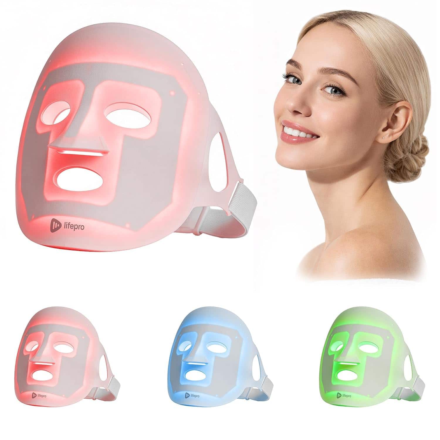 LifePro - LED Silicone Light Therapy Mask Red Light Mask for Face and Neck At Home Facials - White price history on PriceWatchPro