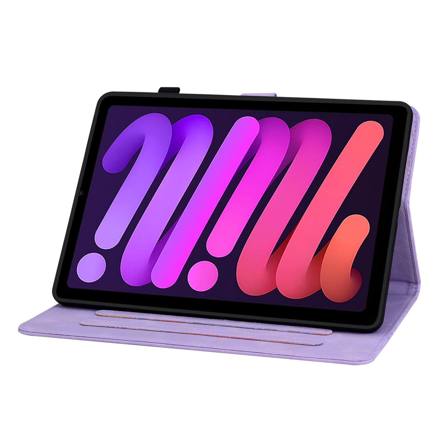 Back. Dteck - Case for Apple iPad mini (A17 Pro) 2024 & iPad mini 6th Gen 8.3" 2021,Embossed Pattern PU Leather Flip Card Holder Cover - Purple.