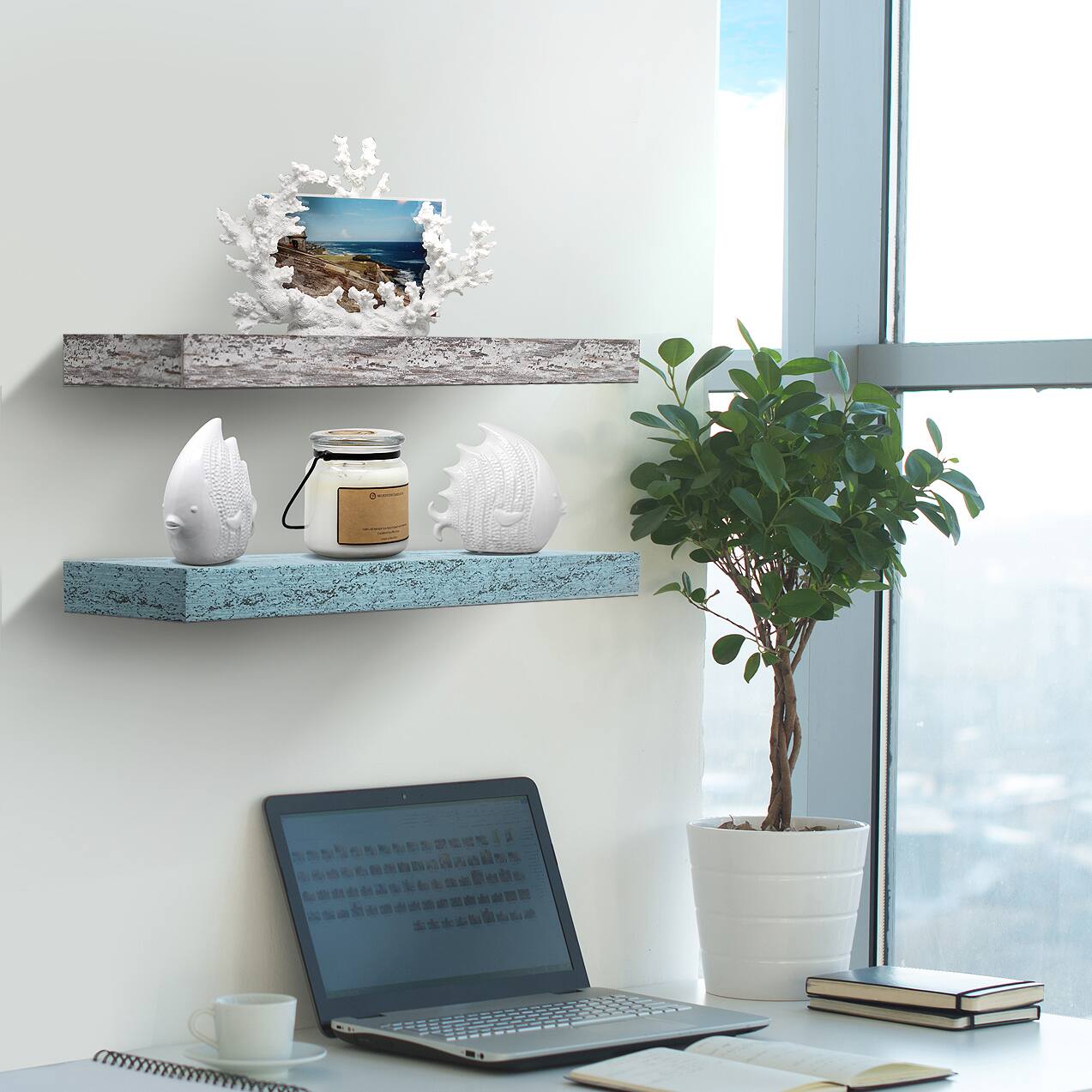 Alt View 1. Sorbus - 2 Pack (16"x5") Sorbus Floating Wall Shelves for Bedroom, Decor, Kitchen, Living Room - for Trophies, Frames, Bookshelf - Rustic.