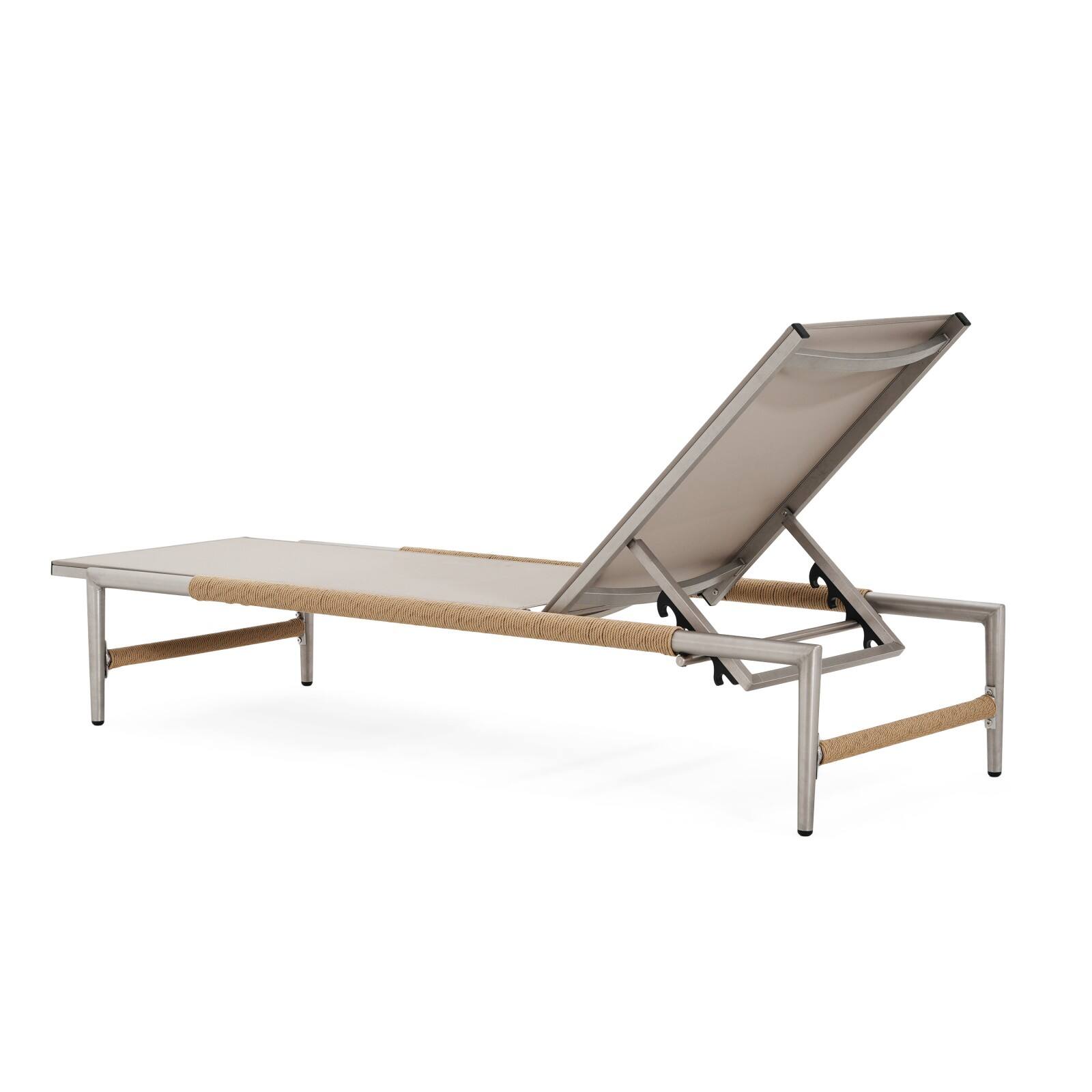 Alt View 10. Ecooso - Outdoor Aluminum Chaise Lounge with Breathable Mesh Seat, Ergonomic Design, and Rust-Resistant Lightweight Frame - Natural,Silver.