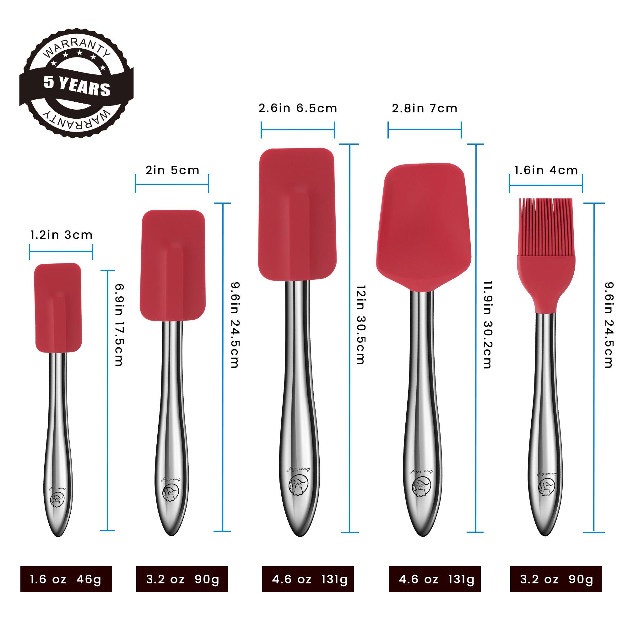 Alt View 4. Gourmet Easy - 5pcs Silicone Spatula Set with Stainless Steel Handle, Spatulas for Cooking & Baking with Spoonula & Brush - Red.