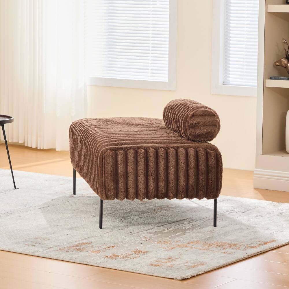 Alt View 4. Ropilly - Ropilly Brown Upholstered Mini Loveseat Adjustable Back Bedroom Bench Small Sofa Metal Leg Window Ottoman Footrest - Brown.