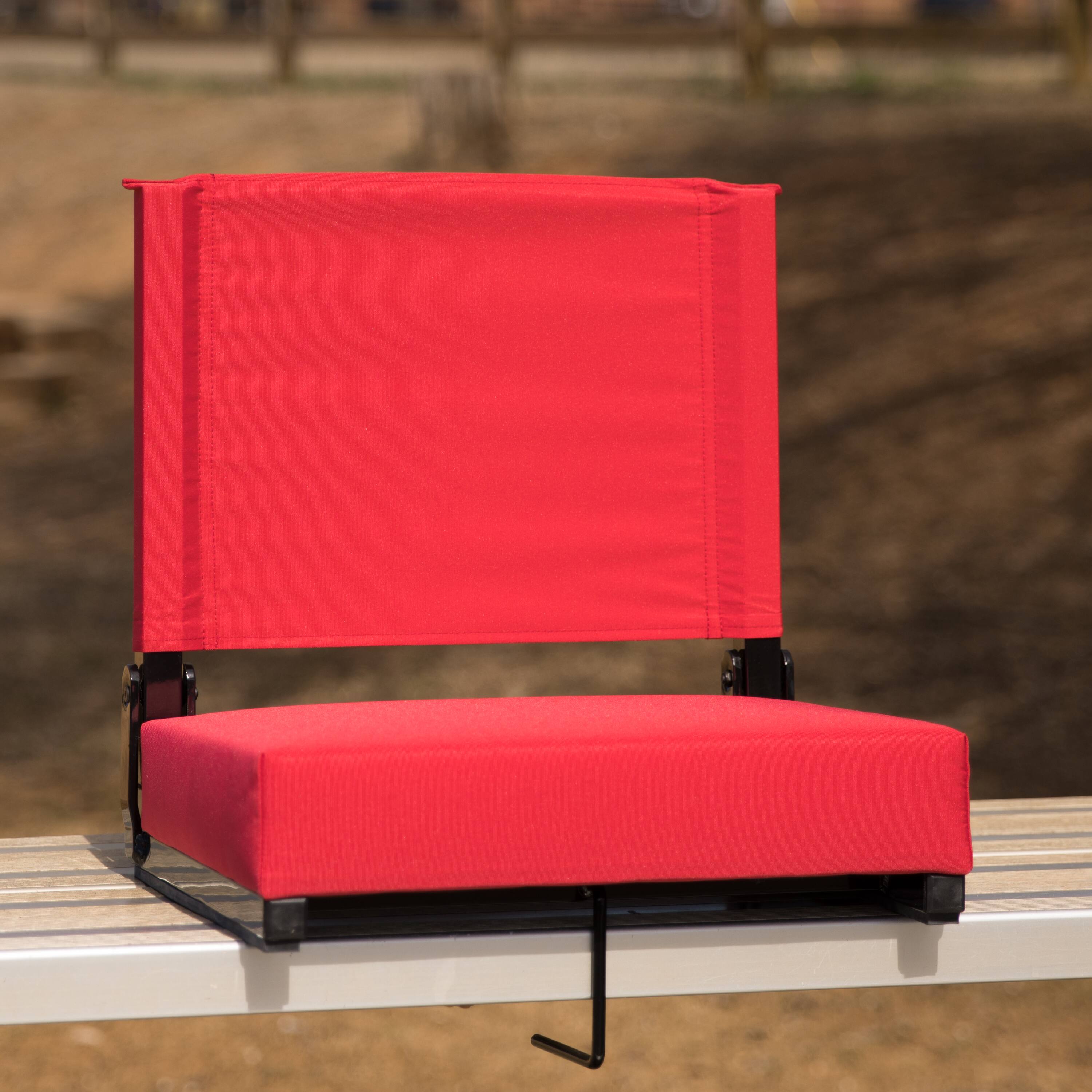 Alt View 1. Emma + Oliver - 500 lb. Rated Lightweight Stadium Chair with Handle & Ultra-Padded Seat - Red.