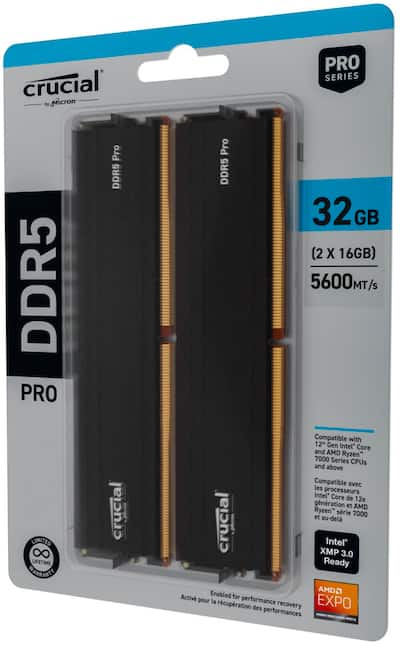 Crucial Pro 32GB (2x16GB) DDR5 5600MHz C46 UDIMM Desktop Crucial Pro 32GB (2x16GB) DDR5 5600MHz C46 UDIMM Desktop