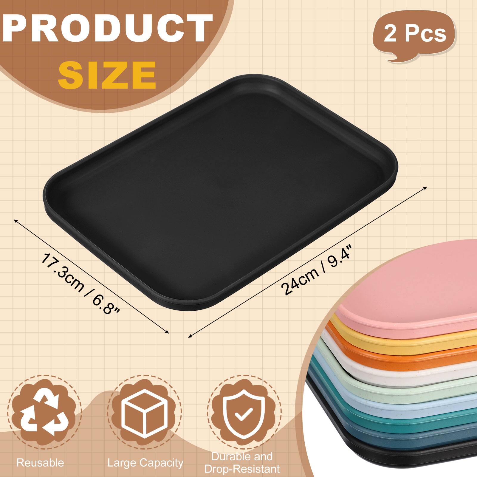 PRODUCT SIZE  
2 Pcs  
17.3cm / 6.8" x 24cm / 9.4"  
Reusable, Durable and Large Capacity, Drop-Resistant