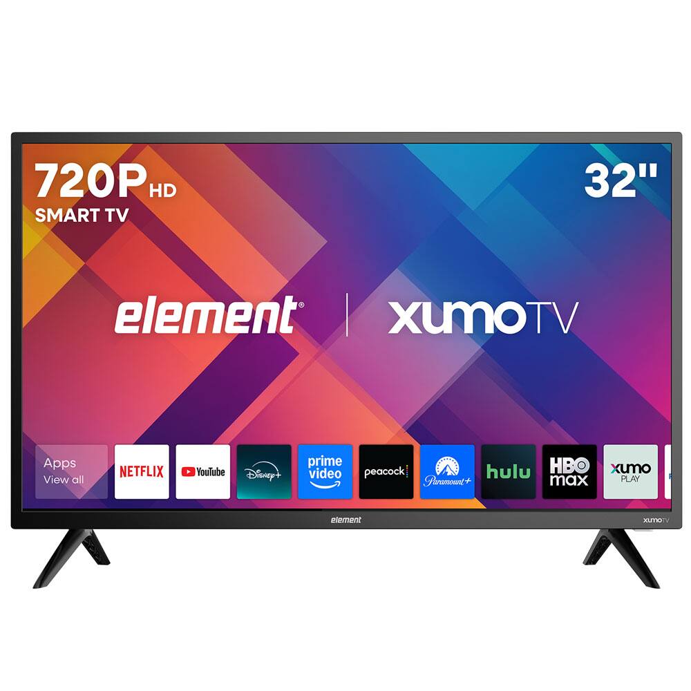 720P HD SMART TV 32" element XUMO TV Apps View all NETFLIX YouTube Disney+ Prime Video HBO Peacock Paramount+ hulu HBO Max XUMO PLAY