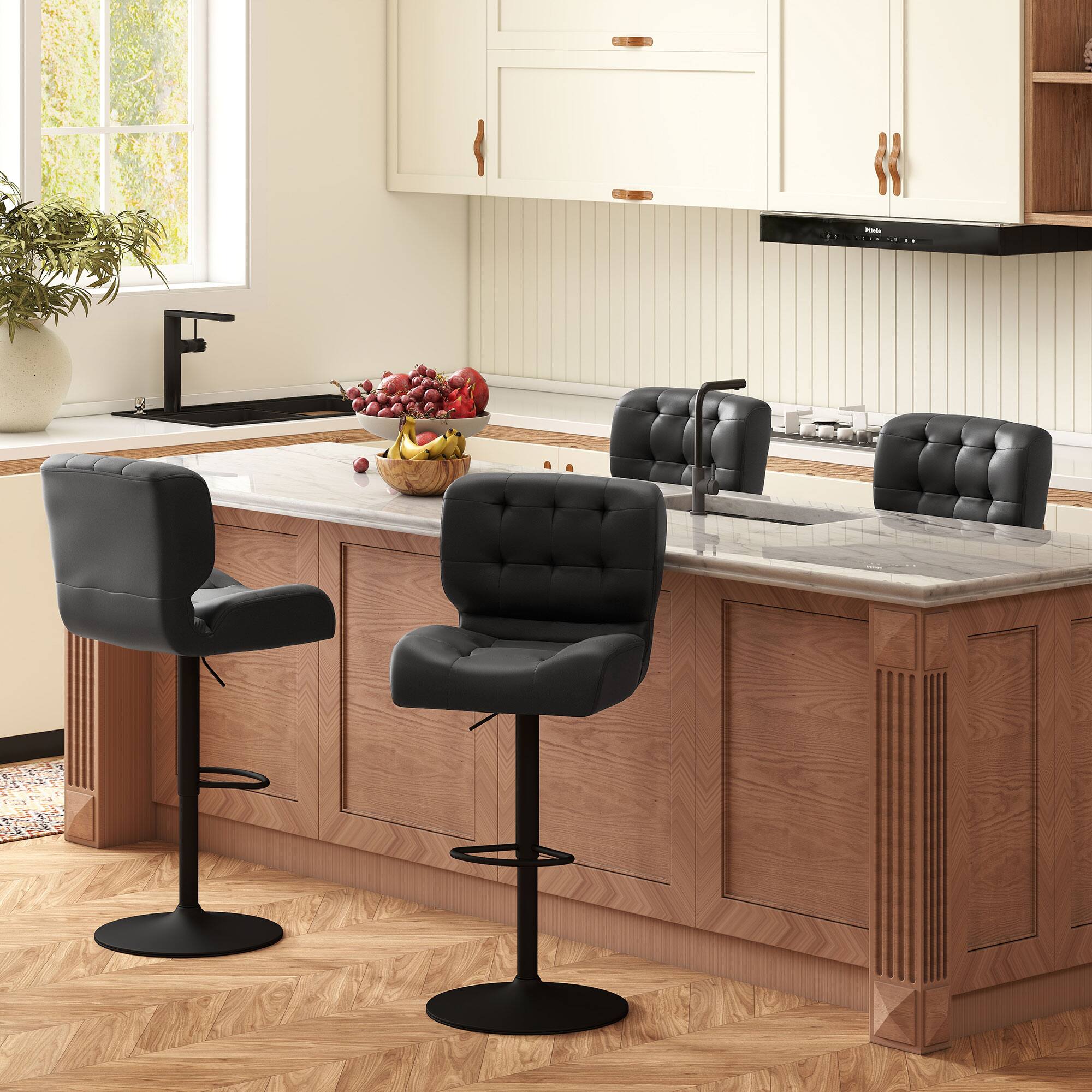 Alt View 8. Homcom - Bar Height Bar Stools Set of 2 with Adjustable Seat, Adjustable Swivel Barstools with Thick Padded Cushion - Black.