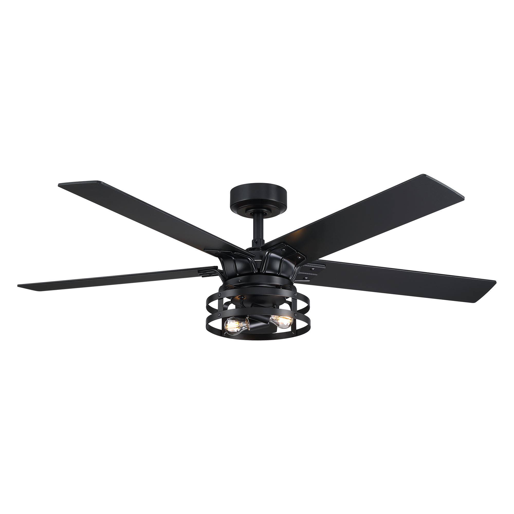 Alt View 8. Parrot Uncle - 52 in. Modern Matte Black Reversible Blades Ceiling Fan with Light and Remote - Black.