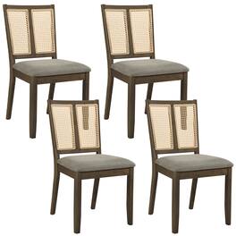 Gymax - Rattan Dining Chairs Set of 4 Upholstered Kitchen Chairs w/ Curved Backrest Grey - Brown