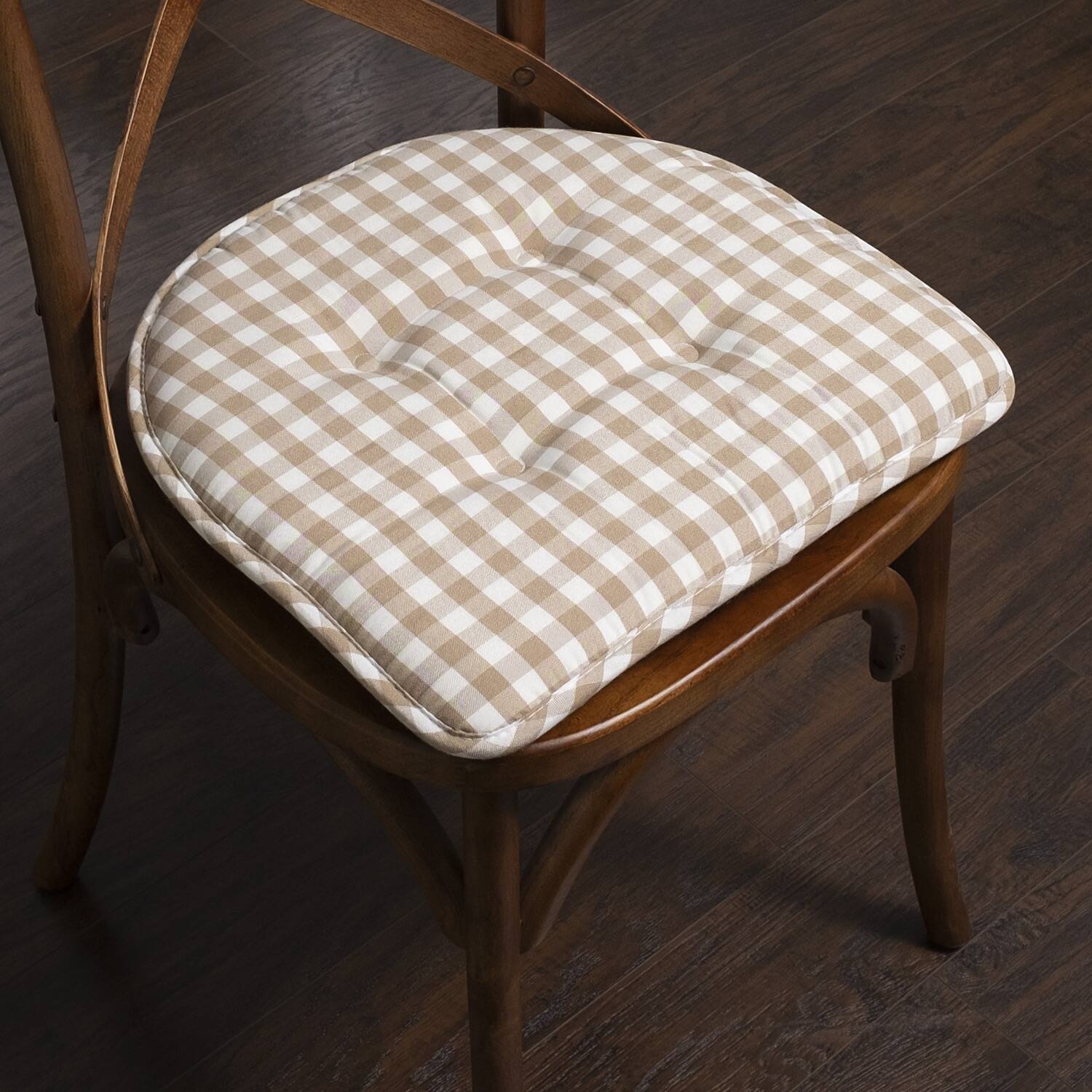 Left. Sweet Home Collection - Checkered Buffalo Check U Shaped Memory Foam 17" x 16" Chair Cushions, 2-Pack - Taupe/White.