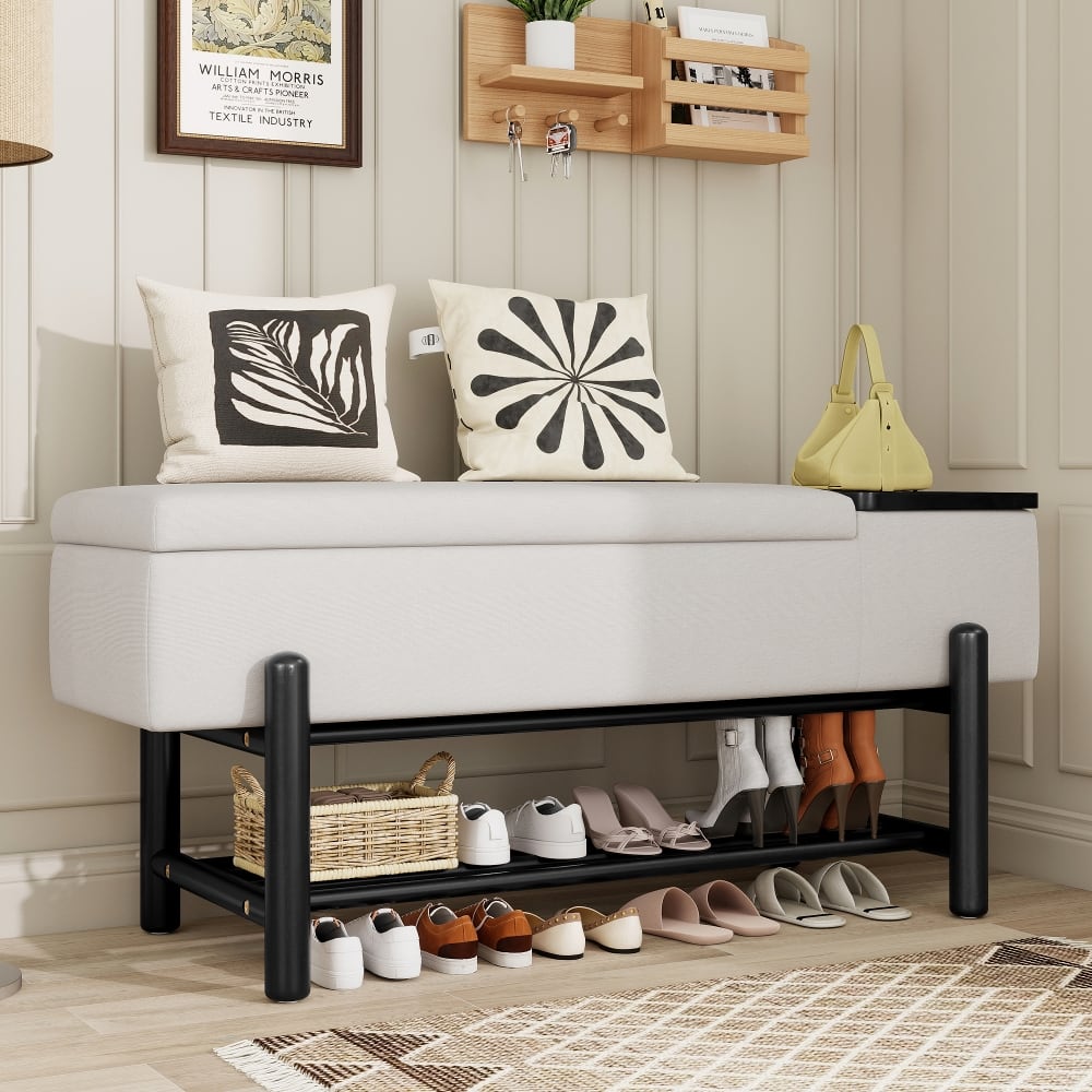 Ropilly - Farmhouse Upholstered Storage Bench with Hidden Compartment and Shoe Rack for Entryway Living Room - Black price history on PriceWatchPro