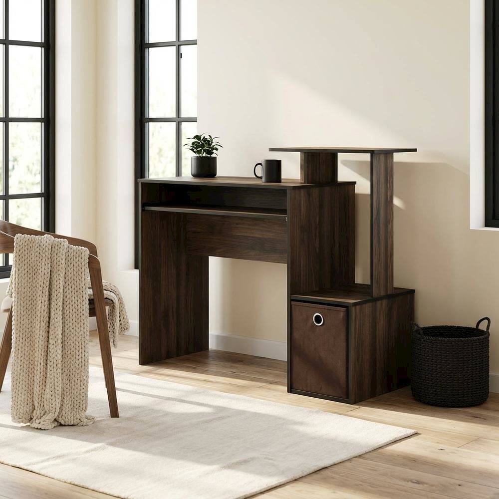 Left. BisonOffice - Wooden Home Office Desk with Storage Bin in Columbia Walnut Finish - Columbia Walnut/Dark Brown.