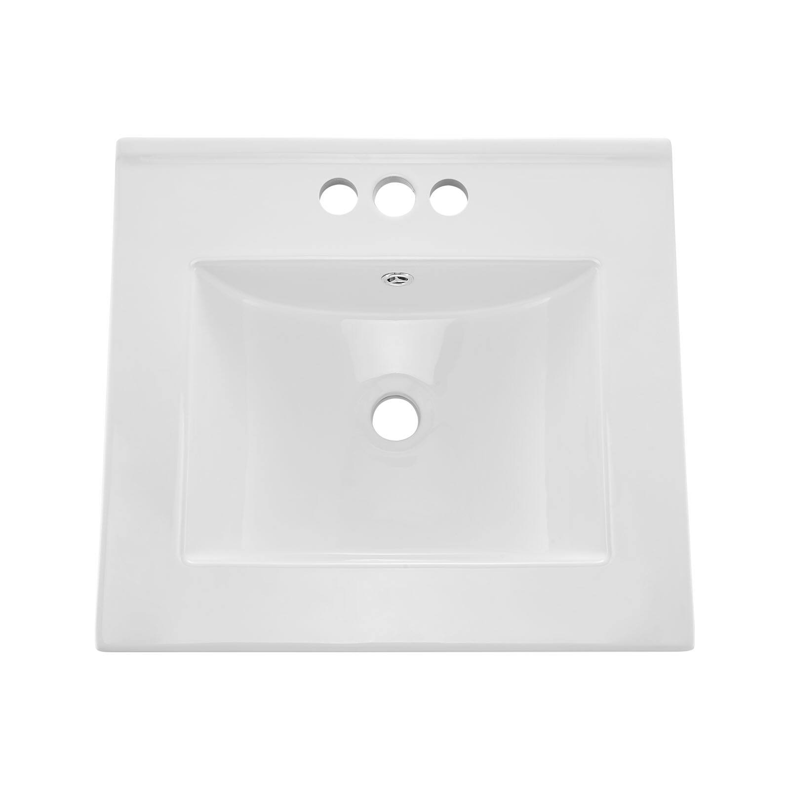 Alt View 5. VEVOR - Semi Recessed Bathroom Sink, 20.08 x 18.31 Inch Rectangular White Ceramic Vessel Sink with Overflow and 3 Faucet Holes - White.