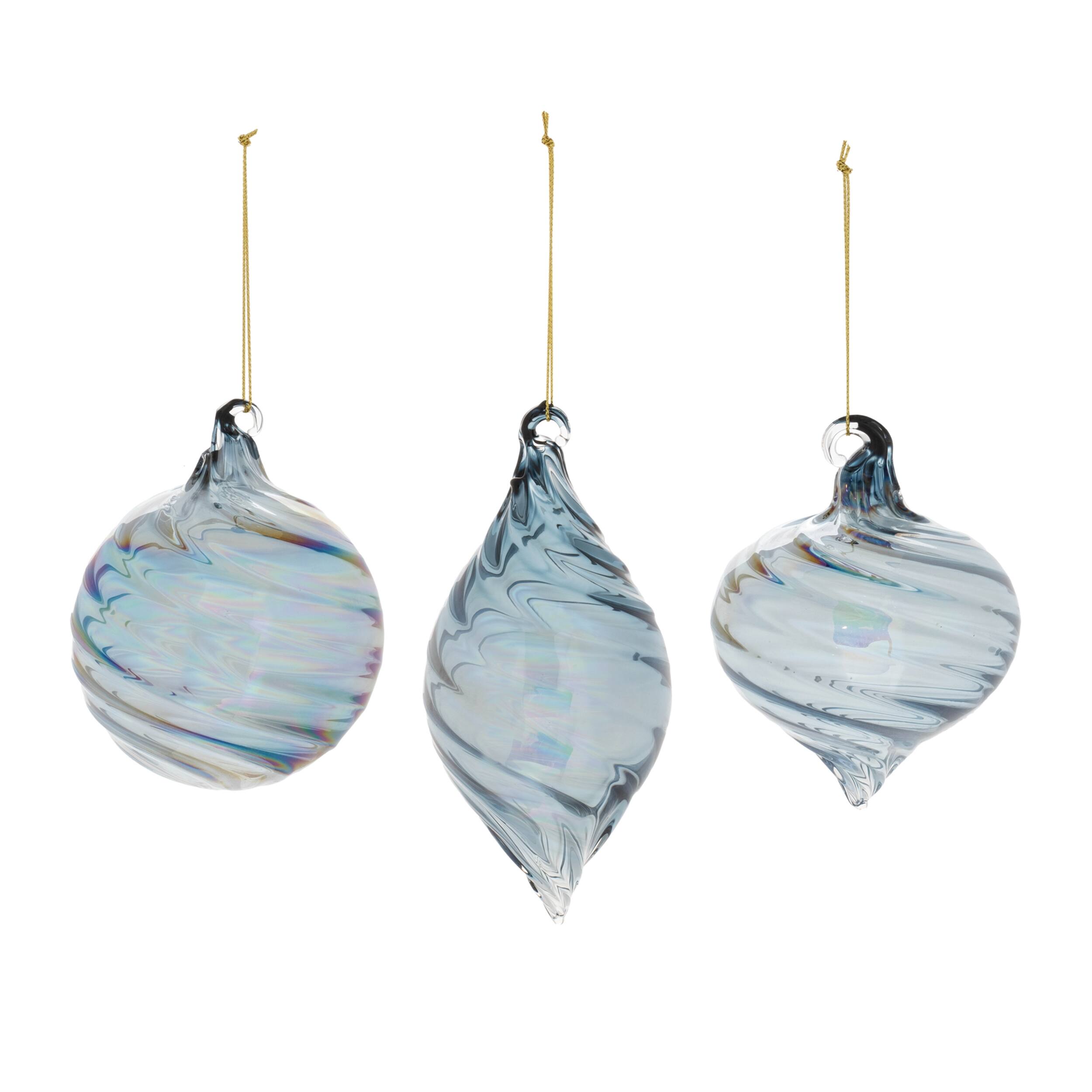 Back. BreeBe - Iridescent Swirl Glass Ornament (Set of 12) - Blue.
