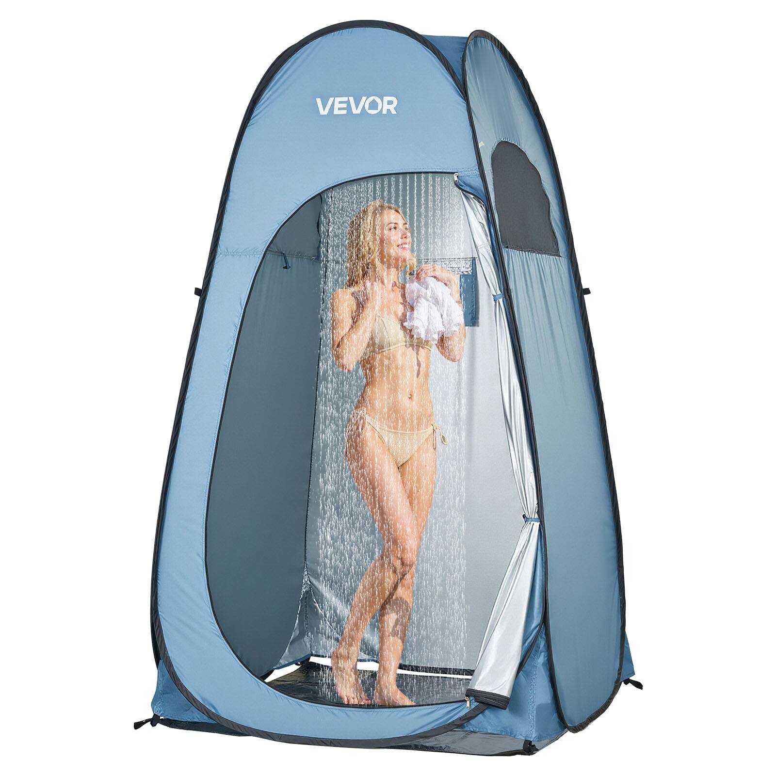 Front. VEVOR - Pop up Shower Tent, Instant Portable Privacy Tent Changing Room with Ground Stakes, Ropes, and Carry Bag, Blue - Blue.