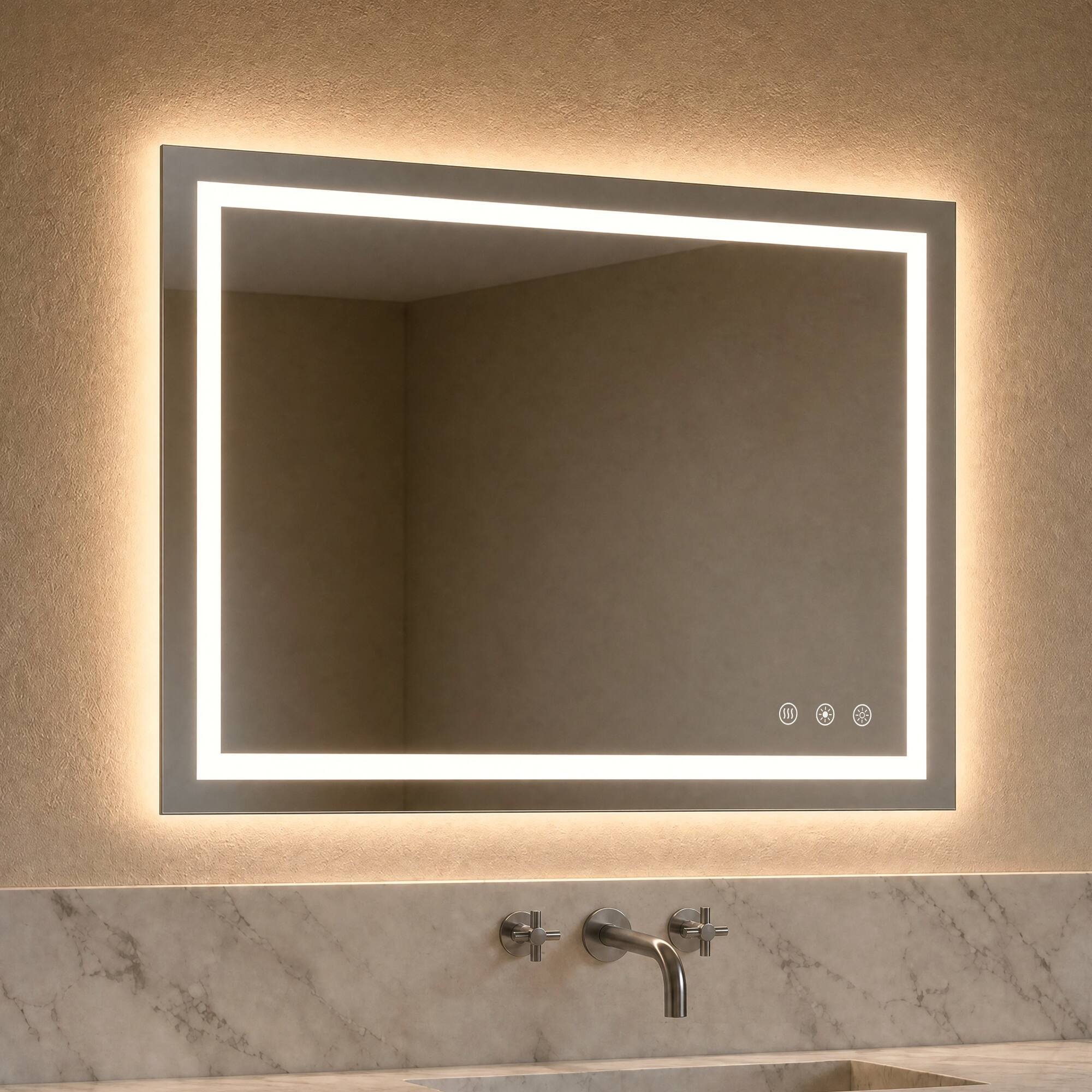 Left. ModernMate - Frameless LED Bathroom Mirror with 3 Color Temperature Anti-Fog with Memory Function - Frameless-14.17 x 11.02 inch.