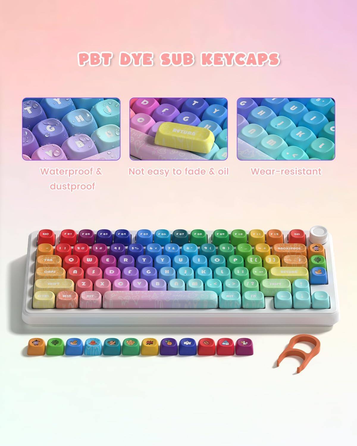 PBT DYE SUB KEYCAPS

Waterproof & dustproof

Not easy to fade & oil

Wear-resistant