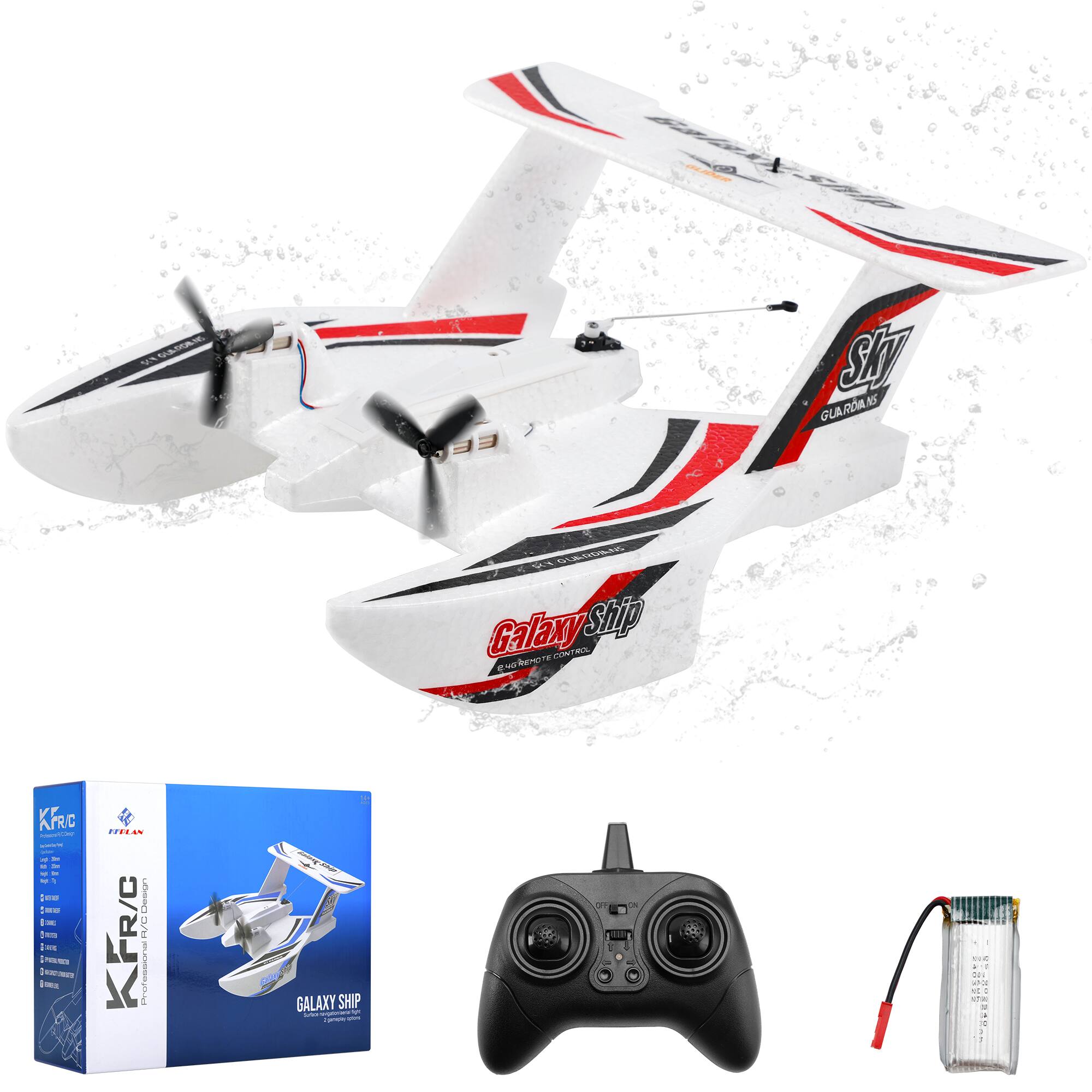 Topteng - ​​Amphibious RC Plane for Water, Land & Air - 3CH 2.4GHz Remote Control with 2 Batteries, RTF​ for Adult & Kid Red