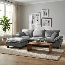 Anysun - L-3-seat-Shape Chenille Cloud Sectional with Sailboat Design - 1 Ottoman & 2 Pillows for Apartment Living Room - Gray