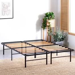 Hivvago - Full size Metal Bed Frame with Bamboo Wood Slats - Black