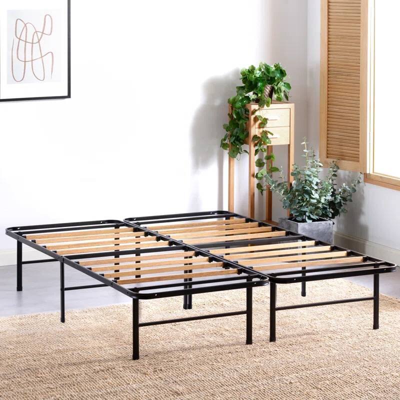 Alt View 1. Hivvago - Hivvago King size Metal Bed Frame with Bamboo Wood Slats - Black.