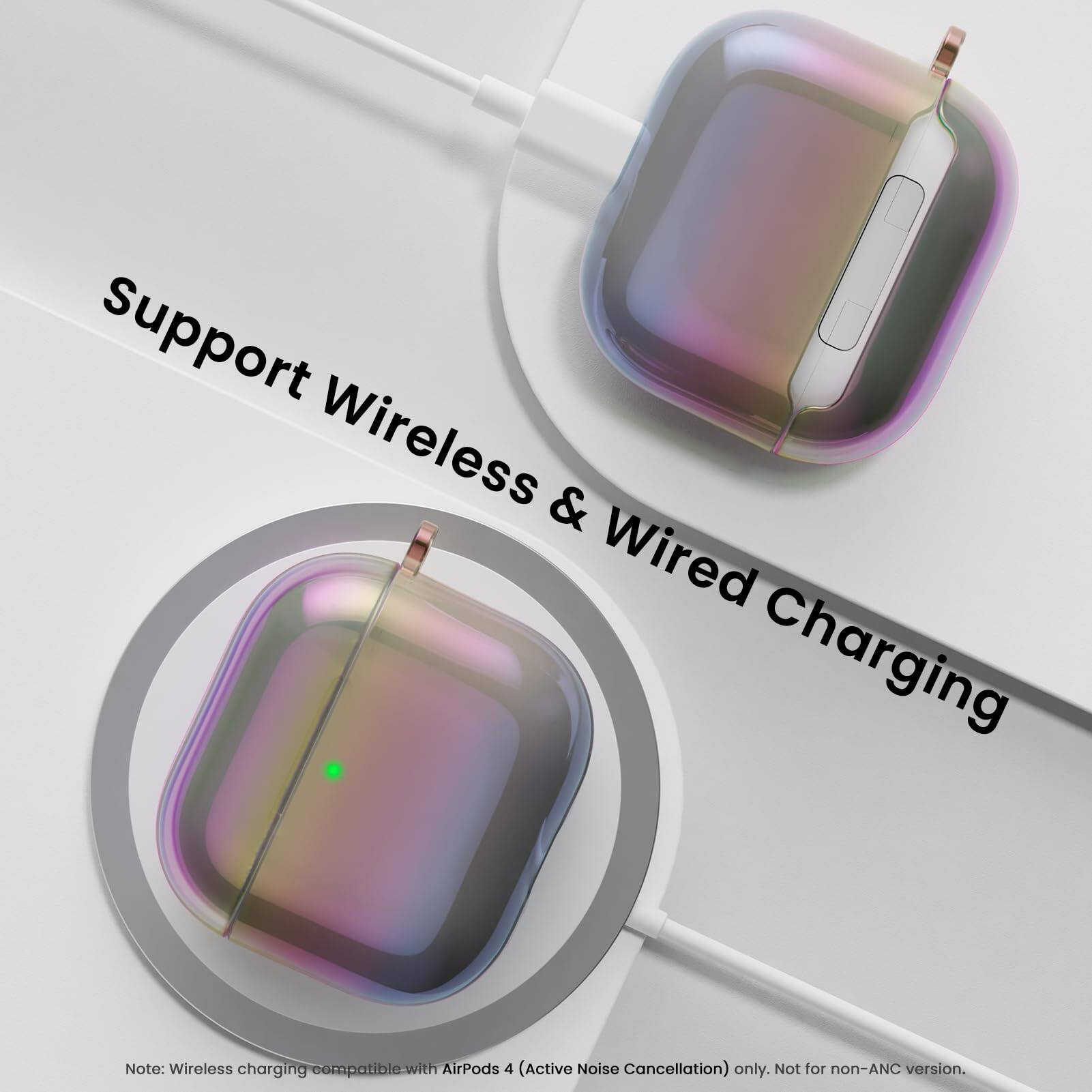 Support Wireless & Wired Charging: Note: Wireless charging compatible with AirPods 4 (Active Noise Cancellation) only. Not for non-ANC version.