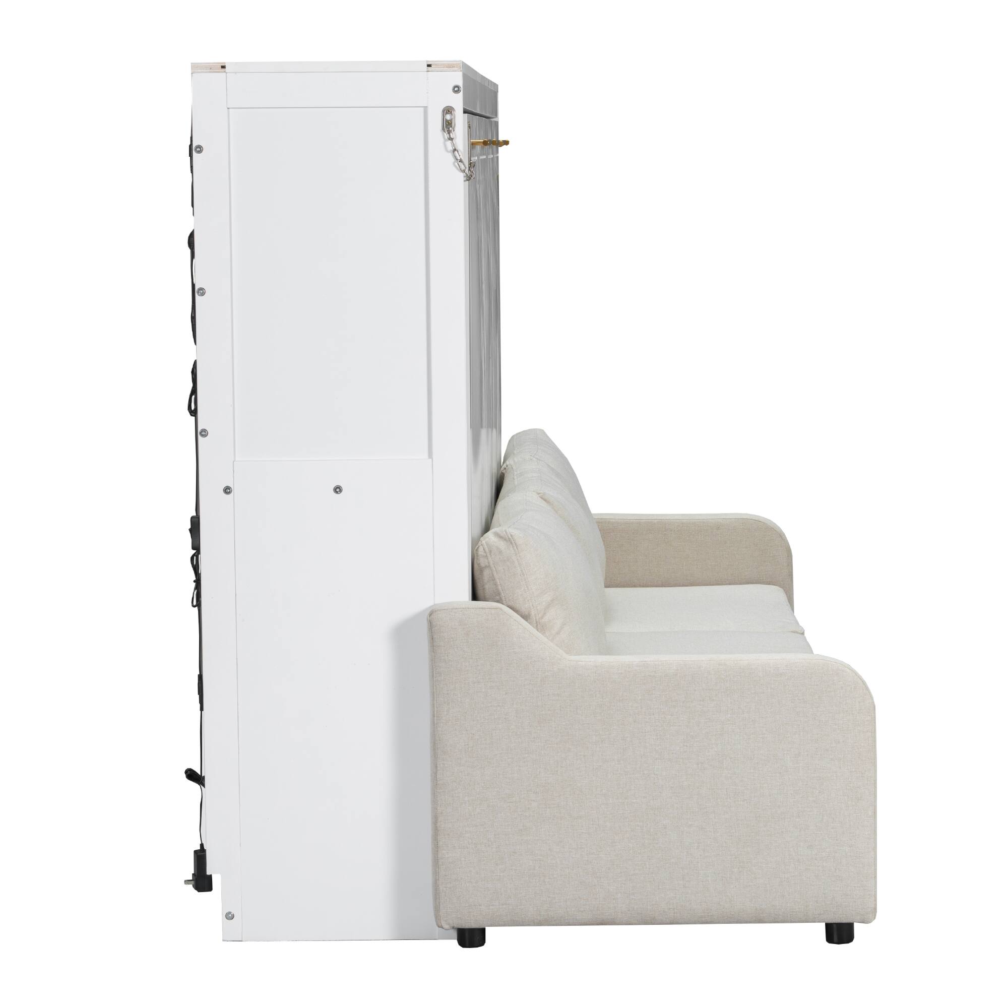 Alt View 1. Whisen - Full Size Murphy Bed with Folding Sofa, Integrated Storage Shelves and LED Lighting - Beige.