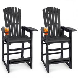 Costway - 2 PCS All-Weather HDPE Tall Adirondack Chair with Backrest, Armrests, Cup Holder - Black
